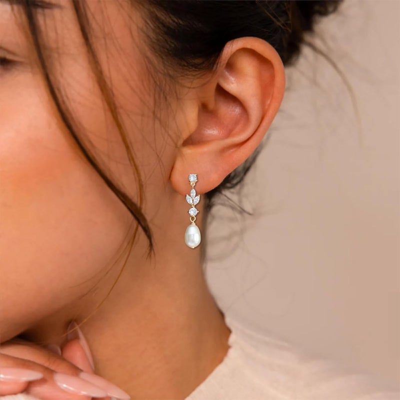 SELFROSE Store Silver Earrings for Women,Dainty Dangle Earrings Silver Plated Drop Earrings for Women Trendy Hypoallergenic CZ Stud Earrings Wedding Pearl Earrings Dangling Cute Small Hoop Earrings Jewelry - Image 2